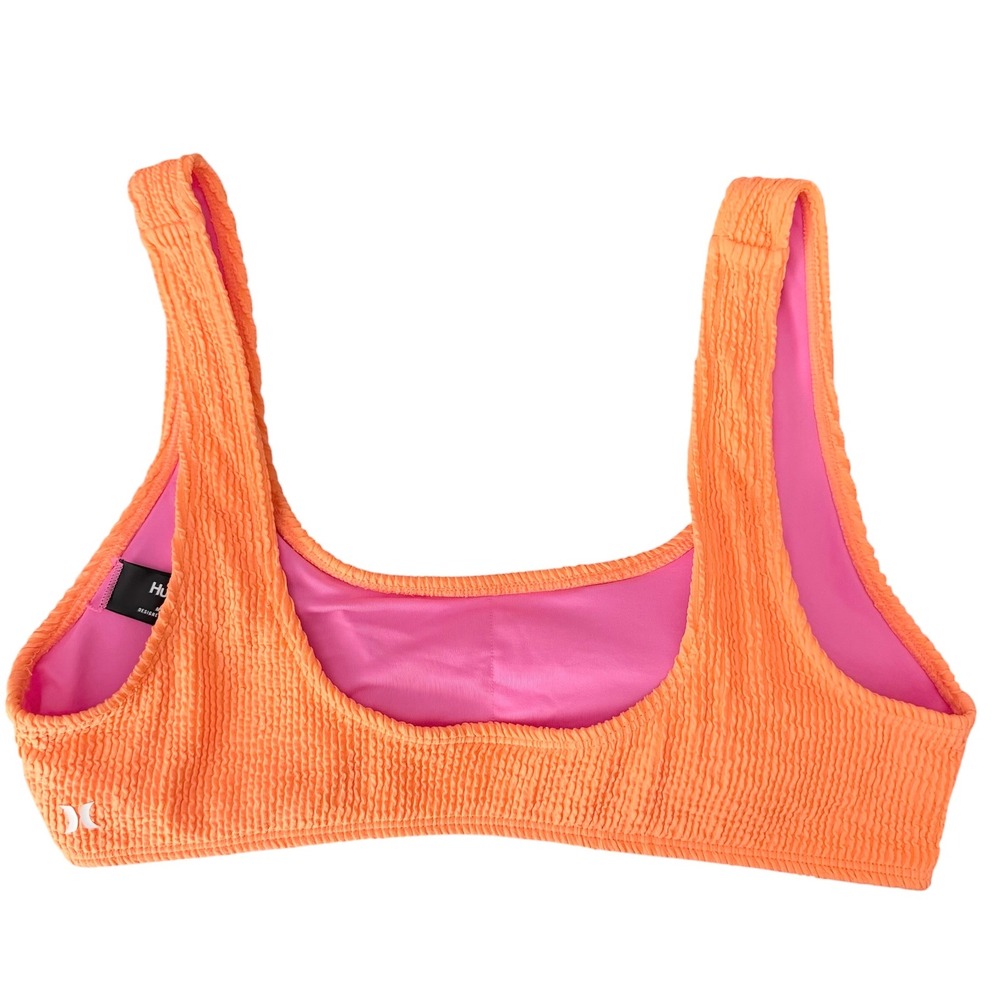 Hurley Bikini Top Women Large Orange NWOT Crinkle Textured Scoop Neck - Picture 4 of 12